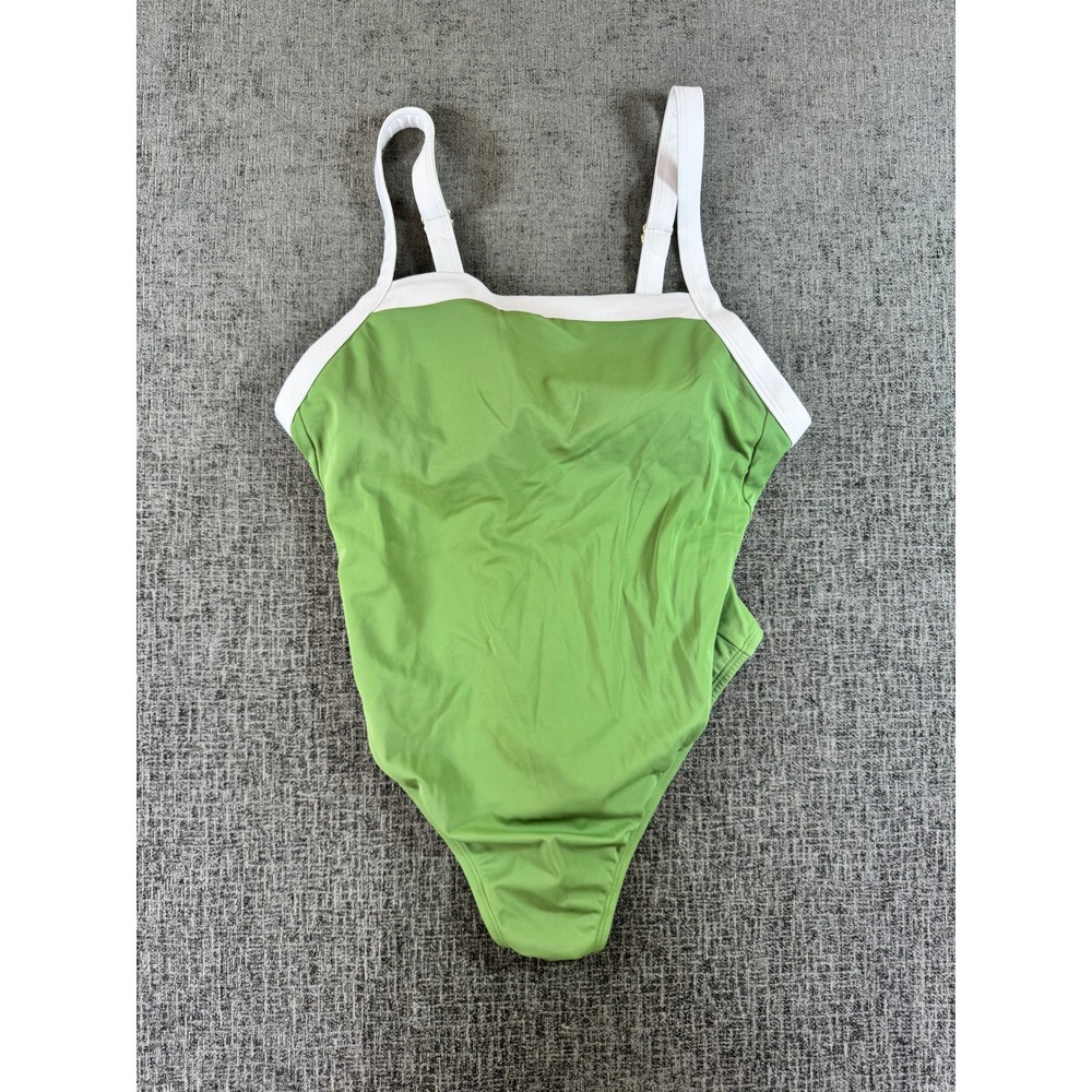 Shade & Shore Womens Lime Green White Trim One Piece Swimsuit Size L Square Neck